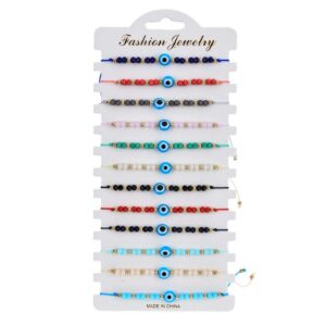 12 Pcs Colorful Evil Eye Beaded Bracelets Handmade Braided String Good Luck Nazar Amulet Bangle Lucky Turkish Religious Symbol Jewelry-Light Blue