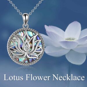 ONEFINITY Yoga Lotus Flower Pendant Necklace with Abalone Shell Sterling Silver Lotus Flower Jewelry for Women