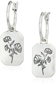 lucky brand silver-tone flower rectangle charm hoop earrings