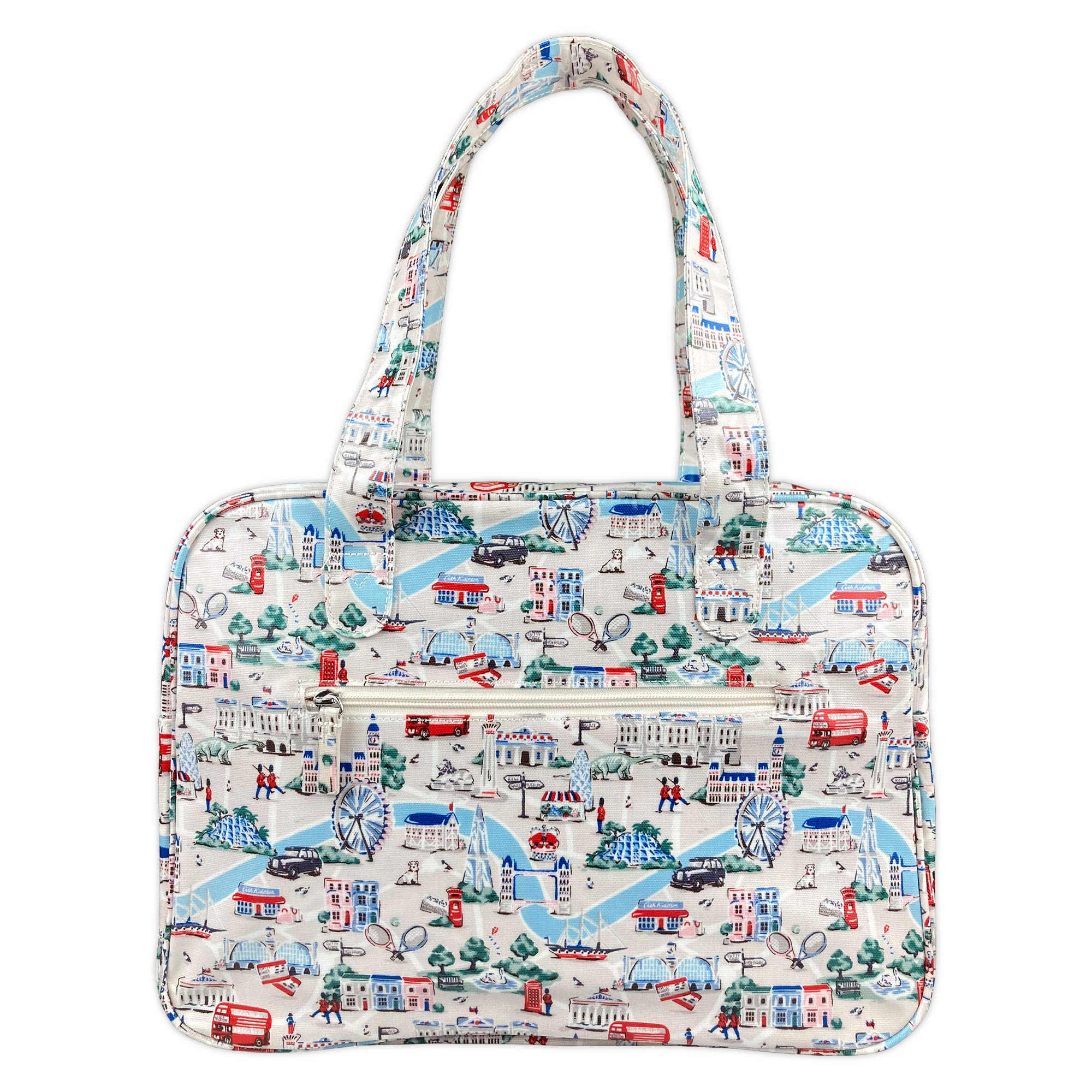 Cath Kidston Water Resistant Oilcloth Large Boxy Zip Bag Shoulder Tote Small London Symbol Pattern Stone Color