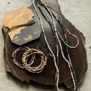 Scout Curated Wears - Women's Delicate Stone Wrap Bracelet & Necklace - African Turquoise/Gold