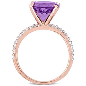 Abbie+Cleo Womens Round Cut Purple Amethyst and White Topaz Gemstone 4-Prong Solitarie Ring in Rose Gold Flash Plated Sterling Silver, Size 5