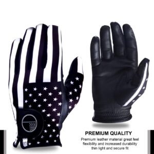 RAULAM INTERNATIONAL USA Flag Golf Gloves with Perfect Grip for Men and Women,Golf Glove American Flag Left Hand-Golf Glove Men Left Hand/Right Hand,Golf Glove Women Left/Right (Women Large, Right)