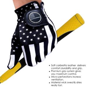 RAULAM INTERNATIONAL USA Flag Golf Gloves with Perfect Grip for Men and Women,Golf Glove American Flag Left Hand-Golf Glove Men Left Hand/Right Hand,Golf Glove Women Left/Right (Women Large, Right)