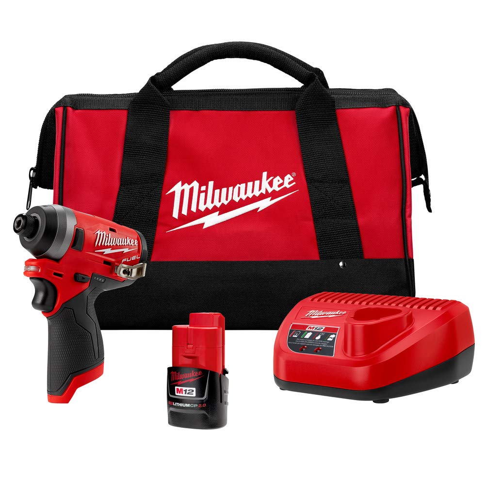 Milwaukee 2553-21 M12 FUEL 1/4 in. Hex Impact Driver Kit with One 2.0 Ah Battery, Charger and Bag