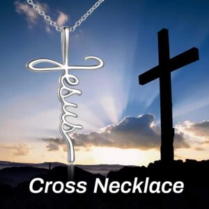 POPLYKE 925 Sterling Silver Faith Hope Cross Pendant Necklace Jesus Religious Jewelry Sunflower Gifts for Women (Jesus)