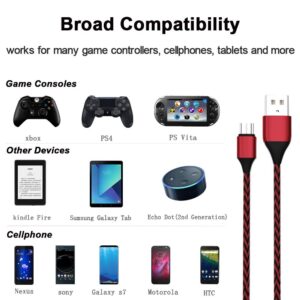 TPLTECH Charging Cable PS4 Controller,［2PACK-15Ft］Micro USB 2.0 Nylon Braided Fast Charger Cord, High Speed Data Sync & Charge Cable for PlayStation 4, Xbox One S/X Controller, Android Phone, Red