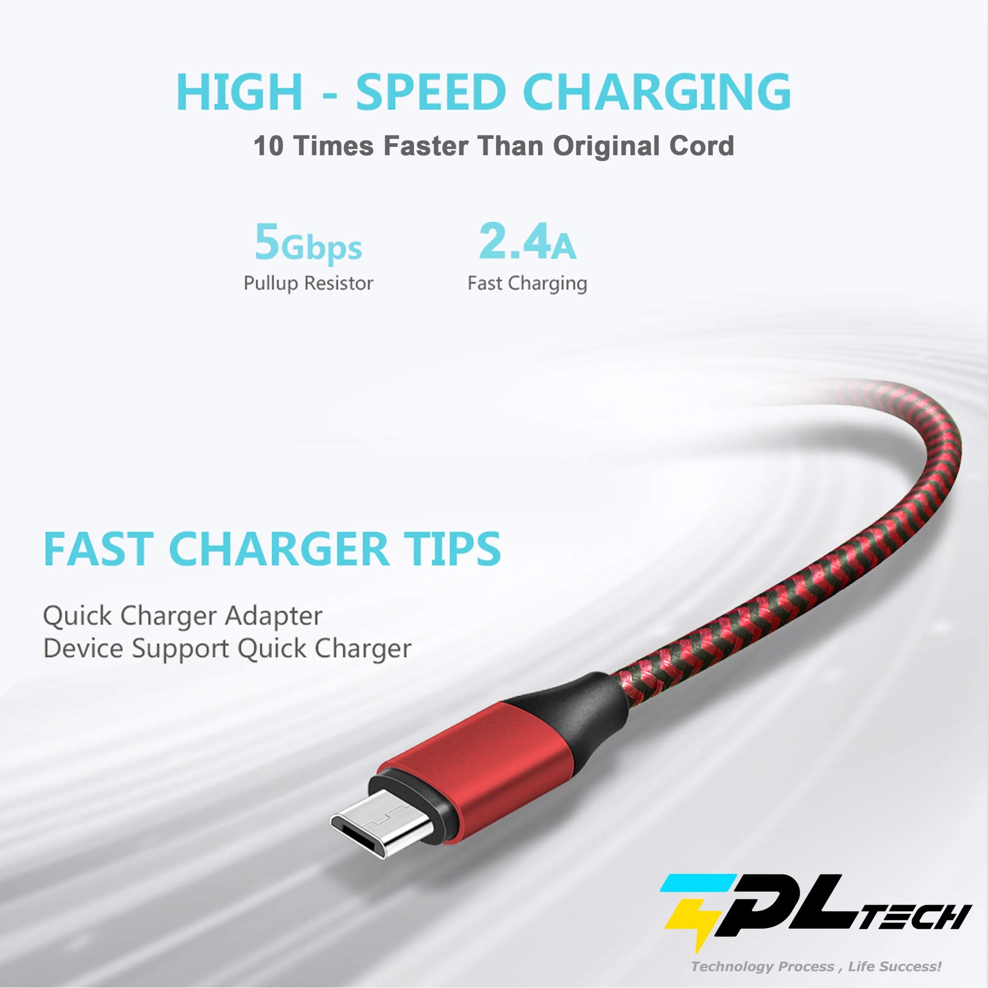 TPLTECH Charging Cable PS4 Controller,［2PACK-15Ft］Micro USB 2.0 Nylon Braided Fast Charger Cord, High Speed Data Sync & Charge Cable for PlayStation 4, Xbox One S/X Controller, Android Phone, Red