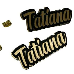 Personalized Custom Black and Gold Posts Studs Earrings Name Plate Laser Cut Design Stunning - Quality, Attractive Fashion Earrings, Made To Order, Any Name or Word - 1 INCH Size, Post Earrings Design