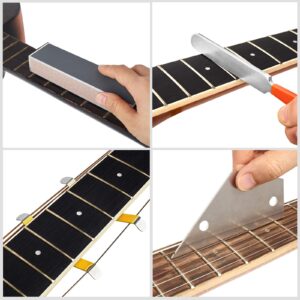 Guitar Luthier Tool Set Including Guitar Fret Crowning File, Fret Leveling Beam Sanding Leveler Beam, Fret Rocker, Fingerboard Guards, String Spreaders and Replacement Sanding Papers for Guitar Bass