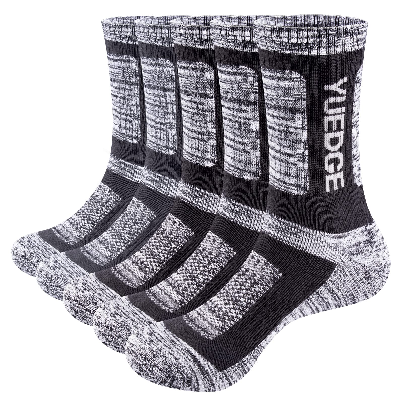 YUEDGE Men's Performance Cotton Moisture Wicking Sports Hiking Workout Training Cushion Crew Socks For Men 9-12, 5 Paris