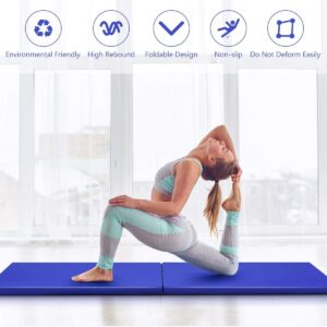 ARLIME 2" Thick Exercise Mat, 2-Fold Folding Gymnastics Mat with Carrying Handles, Exercise Panel Mats for Gym, MMA, Home, Tumbling, 6' x 2' x 2'' Floor Mat (Blue)