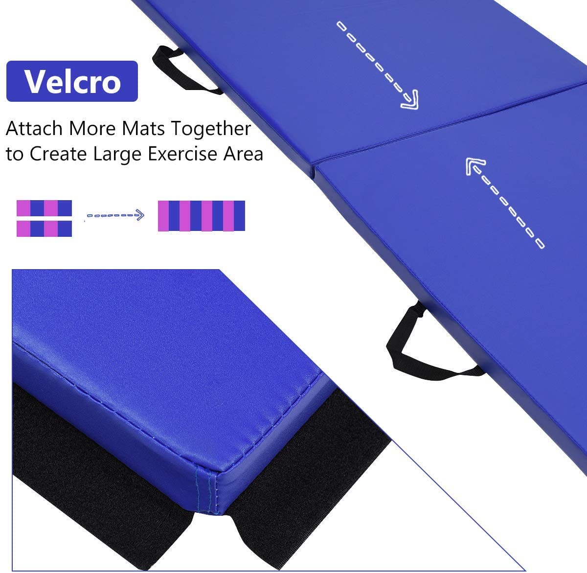 ARLIME 2" Thick Exercise Mat, 2-Fold Folding Gymnastics Mat with Carrying Handles, Exercise Panel Mats for Gym, MMA, Home, Tumbling, 6' x 2' x 2'' Floor Mat (Blue)