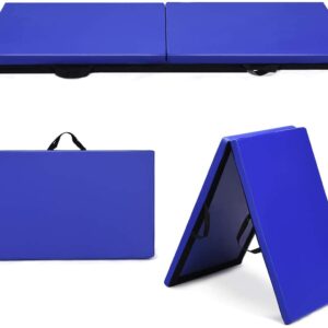 ARLIME 2" Thick Exercise Mat, 2-Fold Folding Gymnastics Mat with Carrying Handles, Exercise Panel Mats for Gym, MMA, Home, Tumbling, 6' x 2' x 2'' Floor Mat (Blue)