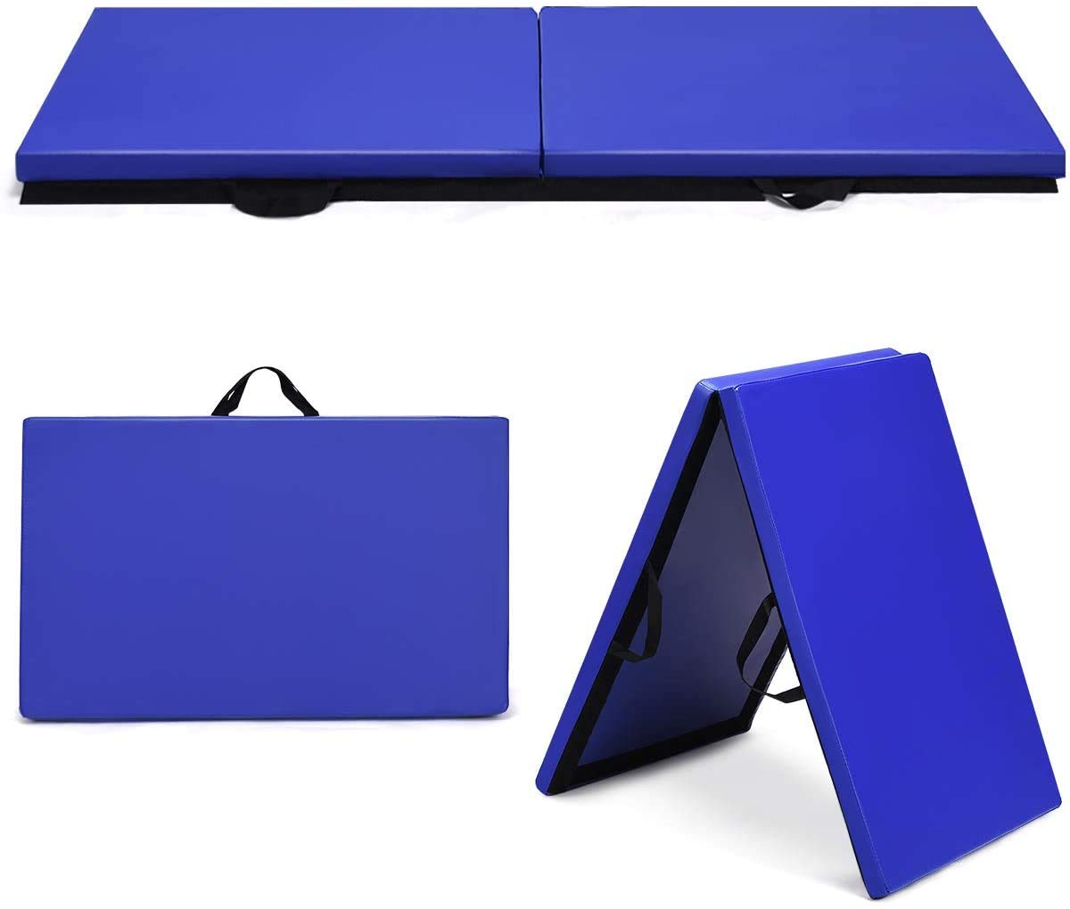 ARLIME 2" Thick Exercise Mat, 2-Fold Folding Gymnastics Mat with Carrying Handles, Exercise Panel Mats for Gym, MMA, Home, Tumbling, 6' x 2' x 2'' Floor Mat (Blue)