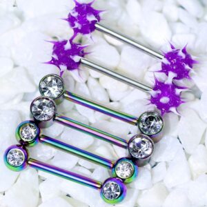 Yaalozei 14G Nipple Rings Piercing Jewelry for Women 316L Stainless Surgical Steel Nipple Tongue Nipplerings ring Bar Barbell Piercing jewelry Stud Hoops Purple Colorful Rainbow Shining Cute 14mm