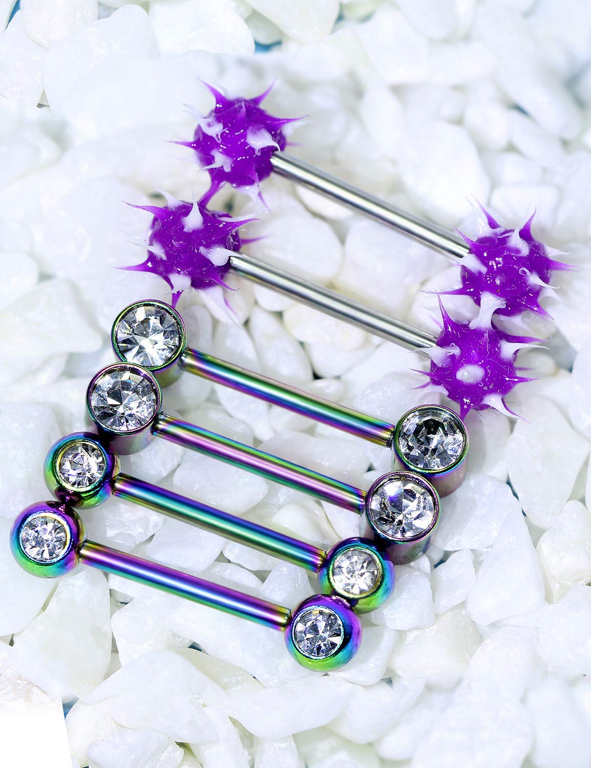 Yaalozei 14G Nipple Rings Piercing Jewelry for Women 316L Stainless Surgical Steel Nipple Tongue Nipplerings ring Bar Barbell Piercing jewelry Stud Hoops Purple Colorful Rainbow Shining Cute 14mm