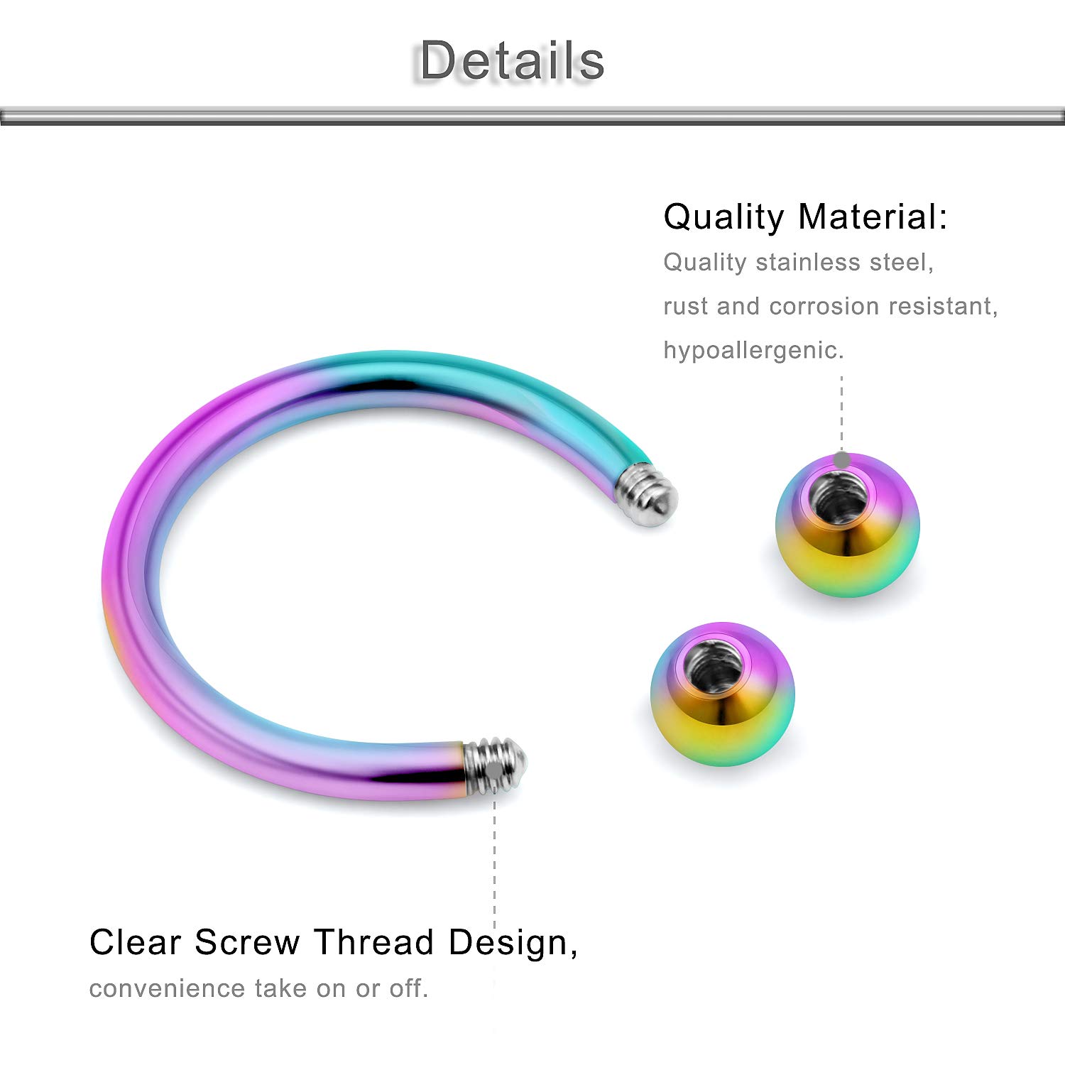 Yaalozei 14G Nipple Rings Piercing Jewelry for Women 316L Stainless Surgical Steel Nipple Tongue Nipplerings ring Bar Barbell Piercing jewelry Stud Hoops Purple Colorful Rainbow Shining Cute 14mm