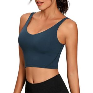 Lemedy Women Sports Bra Longline Crop Tank Top Padded Workout Running Yoga (M, Dark Cyan)