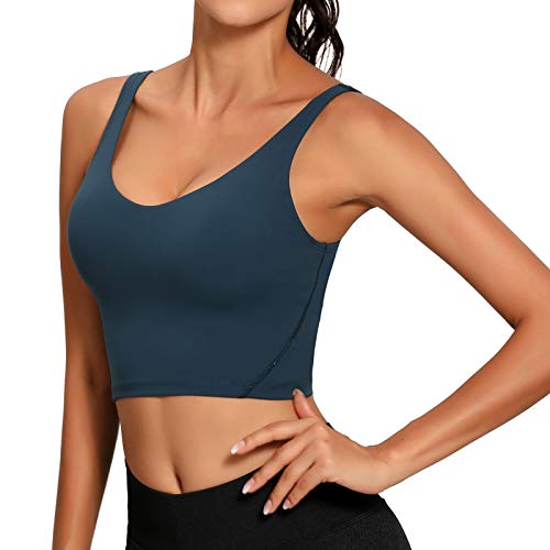 Lemedy Women Sports Bra Longline Crop Tank Top Padded Workout Running Yoga (M, Dark Cyan)