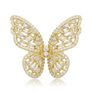 Gold Adjustable Butterfly Rings for Women Cubic Zirconia Ring Jewelry (Gold)