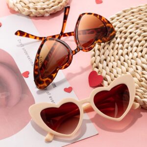 4 Pairs Heart Shaped Sunglasses Goggle Vintage Cat Eye Sunglasses Mod Style Retro Glasses with 4 Pieces Glasses Cloth 4 Pieces Flannel Bag for Party Supplies