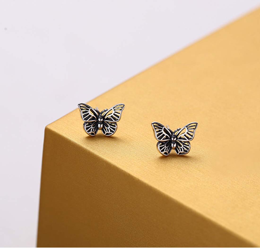 SLUYNZ 925 Sterling Silver Retro Butterfly Earrings Studs for Women Pretty Vintage Butterfly Studs