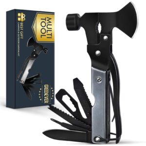 men women gifts multitool hatchet camping essentials survival multi tool 14-in-1 fathers day brithday gift for dad him son her hiking backpacking gear axe hammer saw