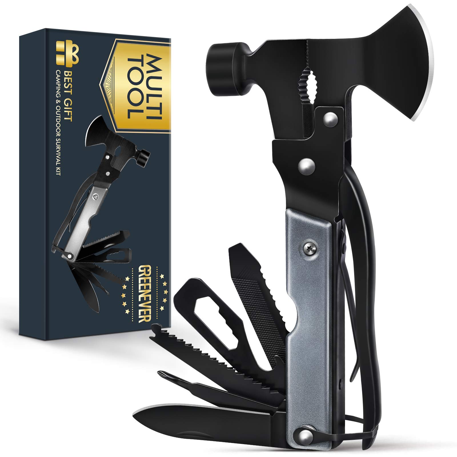 Men Women Gifts Multitool Hatchet Camping Essentials Survival Multi Tool 14-in-1 Fathers Day Brithday Gift for Dad Him Son Her Hiking Backpacking Gear Axe Hammer Saw