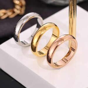 CCBFY Stainless Steel Ring Stackable High Polish Plain Dome Tarnish Resistant Comfort Fit Ring Wedding Band 4mm Gold Size 9.5