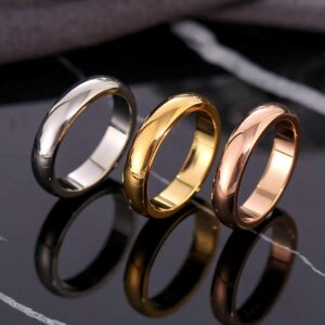 CCBFY Stainless Steel Ring Stackable High Polish Plain Dome Tarnish Resistant Comfort Fit Ring Wedding Band 4mm Gold Size 9.5