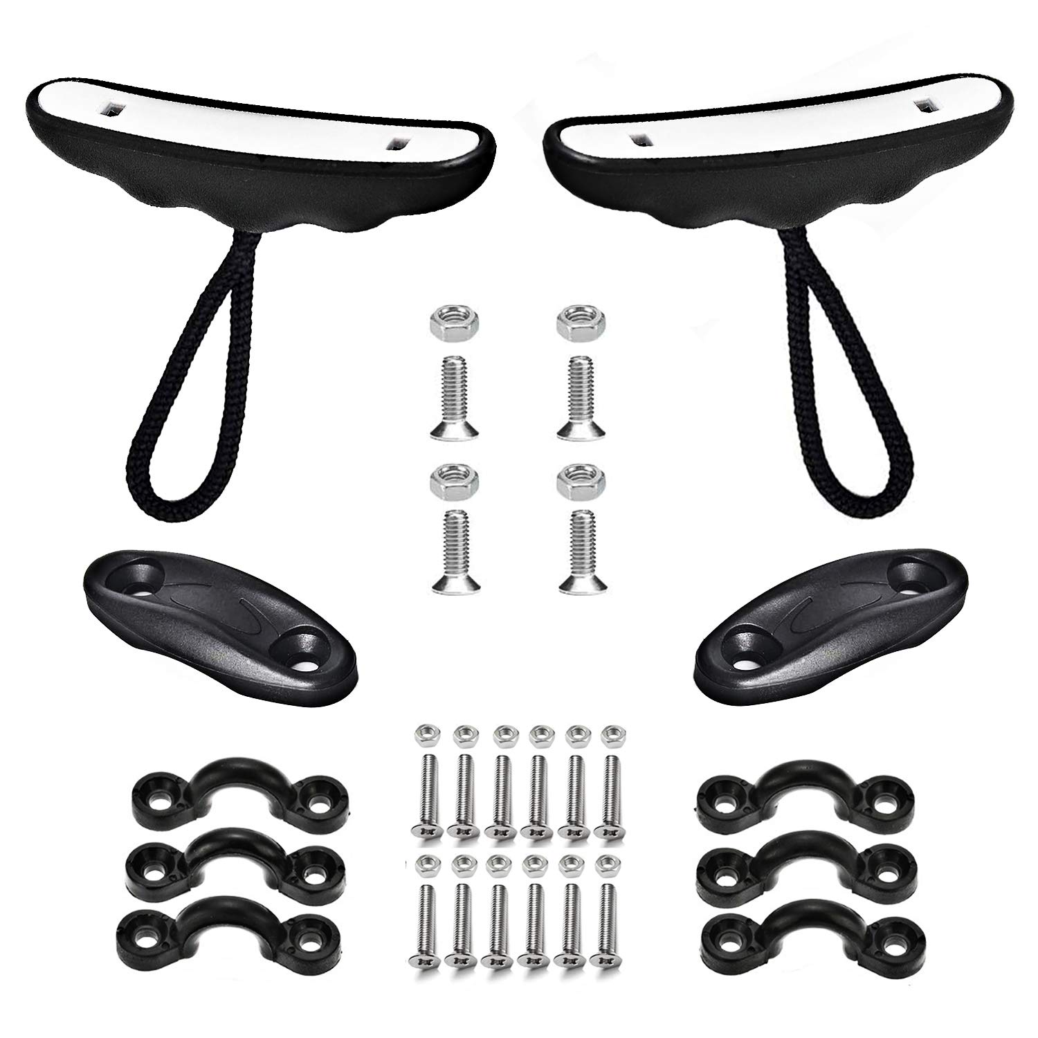 Kayak Handles Carry Kit Heavy Duty Strong Pull Toggle Replacement T-Handle + 6 Pcs Nylon Deck Loops Eyelets Tie Down Pad Eye with Screws for Canoe, Kayak Carrying, SUP and More