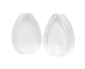 mystic metals body jewelry pair of clear glass teardrop double flare plugs (pg-545) (0g (8mm))