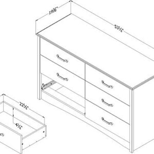 South Shore Helson 6-Drawer Double Dresser, 19.5x53.5x31.25 Inch (Pack of 1), Seaside Pine