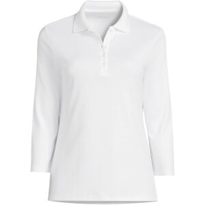 Lands' End Womens Supima Cotton 3Q Sleeve Polo Shirt White Regular Medium