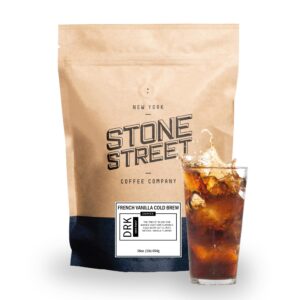 Stone Street Cold Brew Flavored Coffee, Natural French Vanilla Flavor, Low Acid, 100% Colombian, Gourmet Coffee, Coarse Ground, Dark Roast, 1 LB…