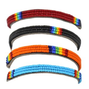 Global Crafts Handmade Maasai Bead Unisex Leather Wrap Adjustable Bracelets, From Kenya, Set of 4