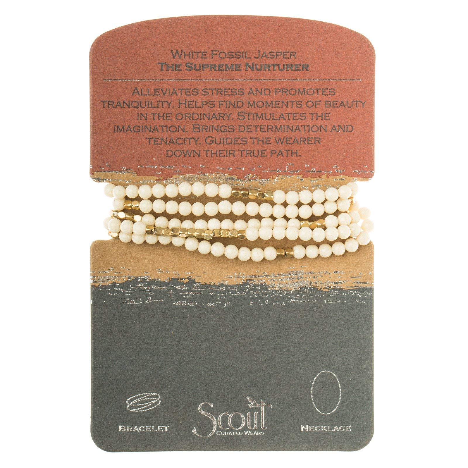 Scout Curated Wears - Women's Stone Wrap Bracelet & Necklace - White Fossil Jasper/Gold - The Supreme Nurturer