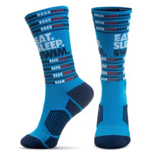 chalktalksports swim athletic mid-calf woven socks | eat sleep swim lanes socks | blue