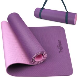 innhom women 1/3 inch thick yoga mat for men exercise mat workout mat for yoga pilates home gym non slip with carrying strap, dark purple/pink