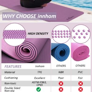 innhom Women 1/3 inch Thick Yoga Mat for Men Exercise Mat Workout Mat for Yoga Pilates Home Gym Non Slip with Carrying Strap, Dark Purple/Pink