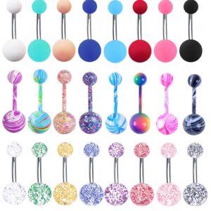 EVELICAL 24Pcs 14G Stainless Steel Belly Button Rings for Women Screw Navel Bars Body Piercing Jewelry Set Style 2