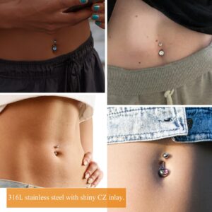 Wssxc 14G Hypoallergenic Surgical Steel Belly Button Ring Cubic Zirconia Belly Button Barbs Body Piercing Set 7Pcs