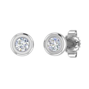 10k white gold bezel set round diamond stud earrings (1/10 carat) (si1-si2 clarity)