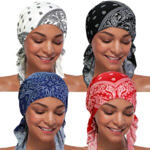 ashilisia 4 pieces women chemo hat turban beanie, pre-tied headwraps headwear bandana for hair loss