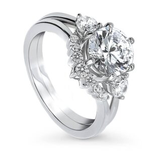 berricle sterling silver 3-stone wedding engagement rings round cubic zirconia cz 7-stone ring set for women, rhodium plated size 5.5