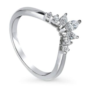 BERRICLE Sterling Silver Flower Wedding Rings Cubic Zirconia CZ 7-Stone Curved Band for Women, Rhodium Plated Size 6.5