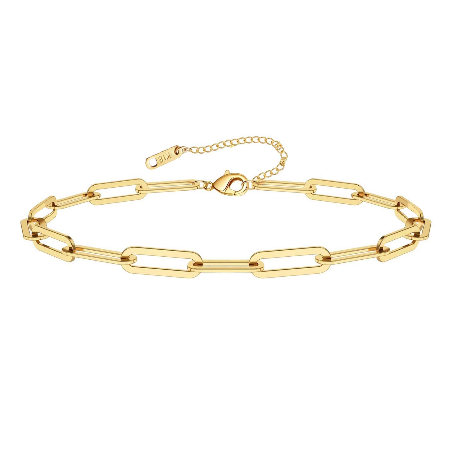 MOMOL 18K Gold Plated Stainless Steel Link Chain Bracelets for Women Paperclip Chunky Link Chain Charm Bracelet