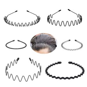 90s Japanese Wavy Hairbands, Unisex Elastic Non-Slip Metal Hair Hoops, 6 Pack