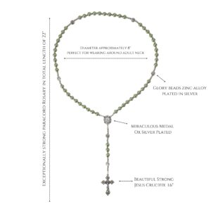 Nazareth Store Green Beads Rosary Necklace Catholic Pearl Beads Rosary with Miraculous Medal and Cross Crucifix